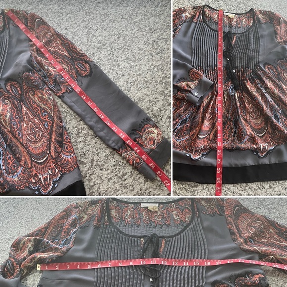 Anthropologie Meadow Rue • Multicolor Long Sleeve Blouse with TieString in Front - Picture 13 of 13